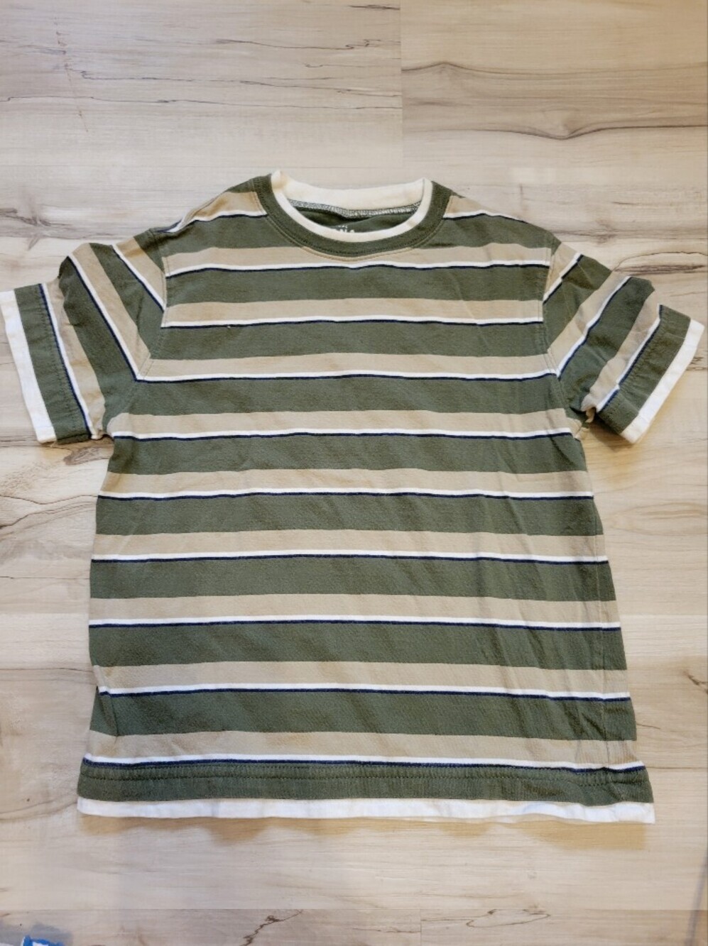 Arizona Jean Company Olive Green and Cream Striped Short Sleeve Tee